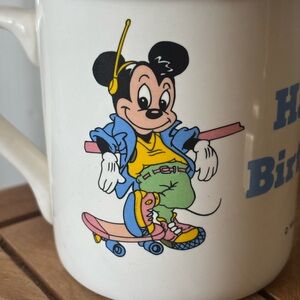 Vintage Happy Birthday Mickey Mouse Skateboard Mug Walt Disney Company